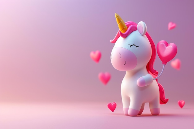 Een kleine verliefde eenhoorn in 3D Leuk en kleurrijk