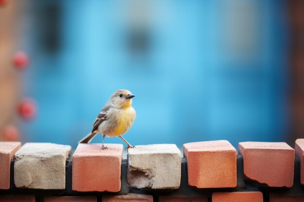 een kleine vogel die bovenop een bakstenen muur zit