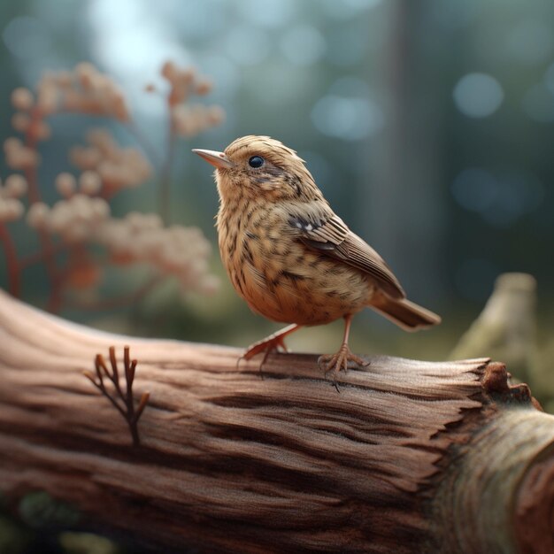 Een kleine vogel die op een houten tak zit