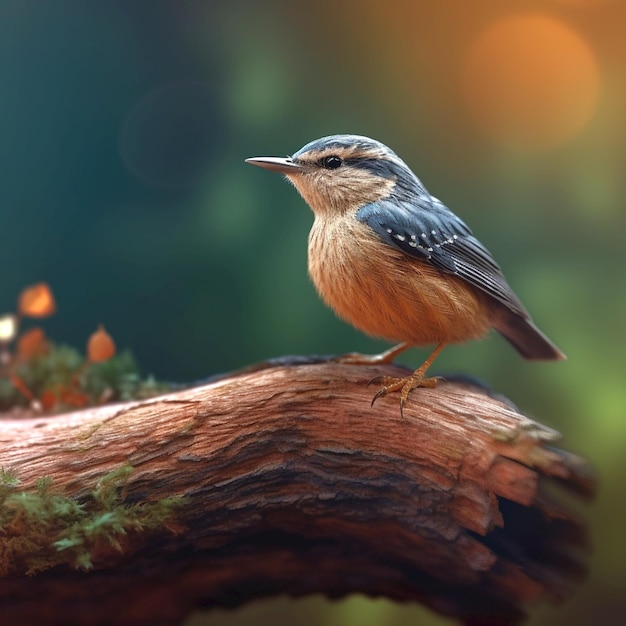 Een kleine vogel die op een houten tak zit