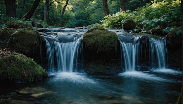 een kleine waterval in het midden van een park