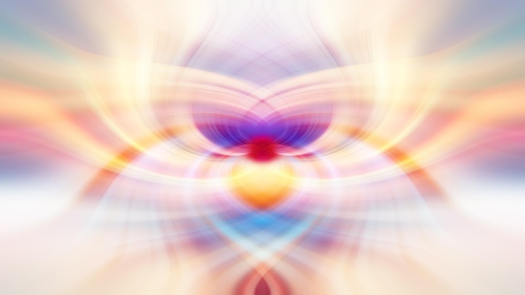Foto een kleurrijk abstract beeld met een witte achtergrond en een rood hart in het midden.