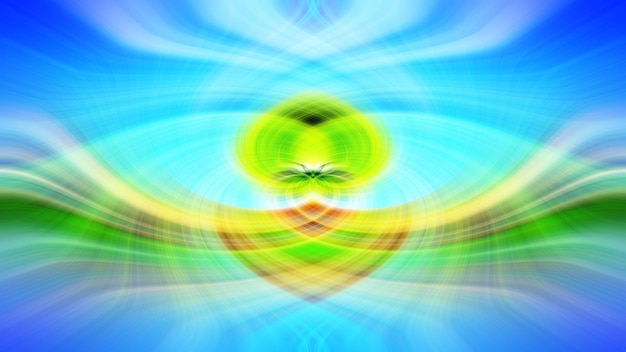 Een kleurrijk abstract beeld van een vogel die over een blauwe achtergrond vliegt.