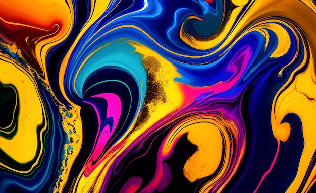 Een kleurrijk abstract schilderij met een swirly patroon.