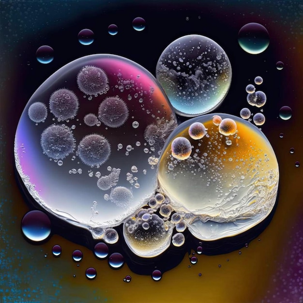 Een kleurrijk afbeelding van bellen met het woord "water" op de bodem.