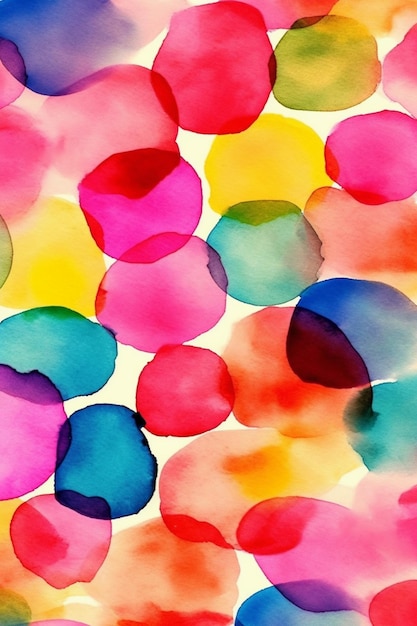 Een kleurrijk aquarel schilderij van kleurrijke cirkels.