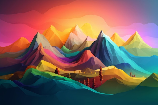 Een kleurrijk berglandschap met een kleurrijke achtergrond.