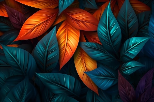 Een kleurrijk bladpatroon met het woord bladeren erop