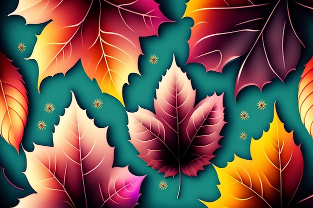 Een kleurrijk bladpatroon met het woord herfst erop