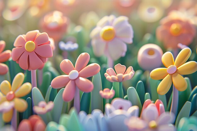 Foto een kleurrijk bloembed met het woord lente in het middenlente natuurplanten en bloemen 3d achtergrond