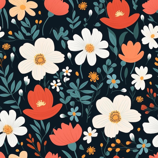 Een kleurrijk bloemenpatroon met de woorden "lente" erop.