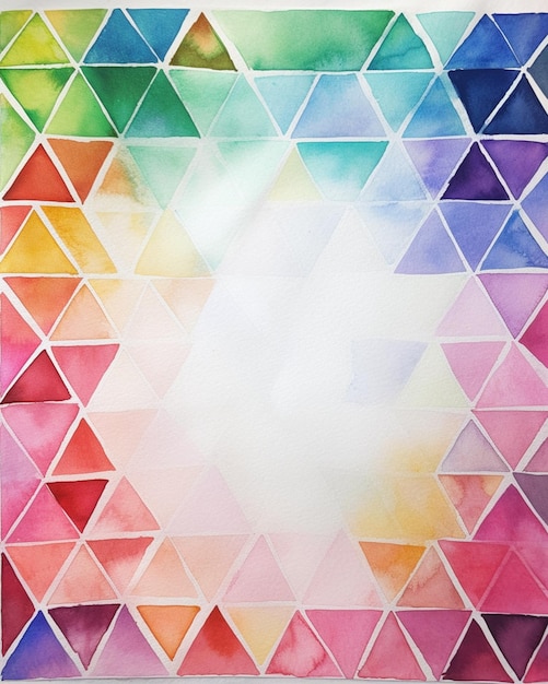 Een kleurrijk driehoekig schilderij met het woord regenboog erop.