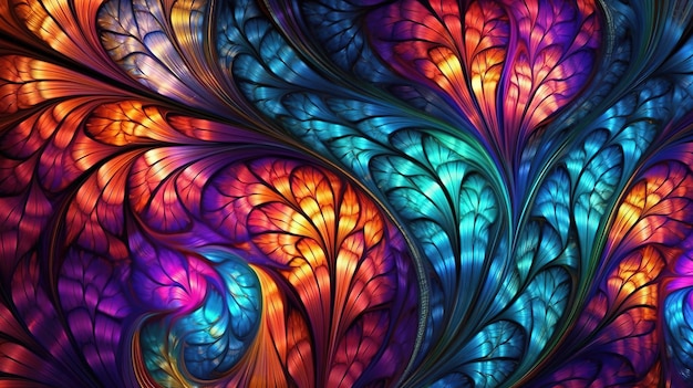 Een kleurrijk fractal behang met een kleurrijk patroon.