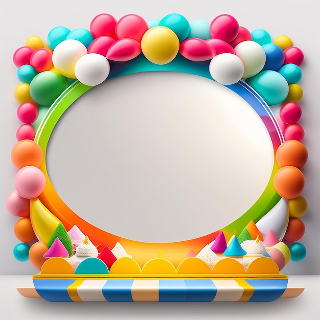 Een kleurrijk frame met een kleurrijke ballon erop.