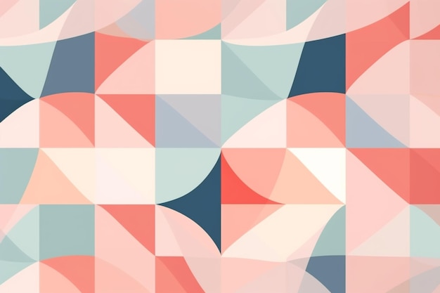 Een kleurrijk geometrisch patroon met een hartvorm in roze en blauw.