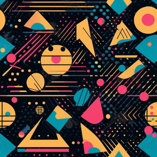 Een kleurrijk geometrisch patroon met een zwarte achtergrond