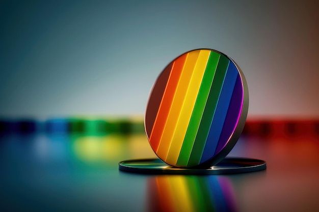 Een kleurrijk glas met een regenboogpatroon erop