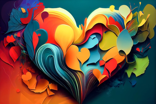 Een kleurrijk hart met het woord liefde erop