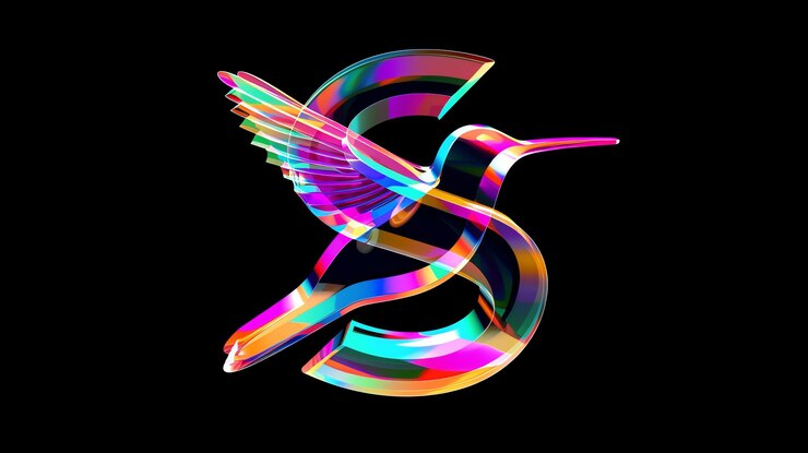 Foto een kleurrijk iriserend kolibri-logo met de letter s in het ontwerp