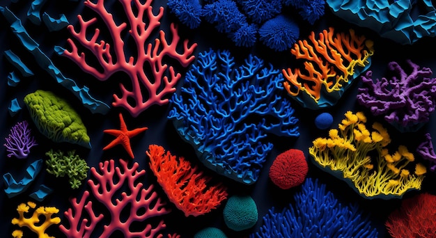 Een kleurrijk koraalrif met op de bodem een zeester.