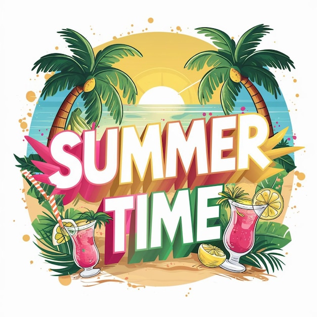 Foto een kleurrijk logo voor de zomer met palmbomen en een strandbeeld