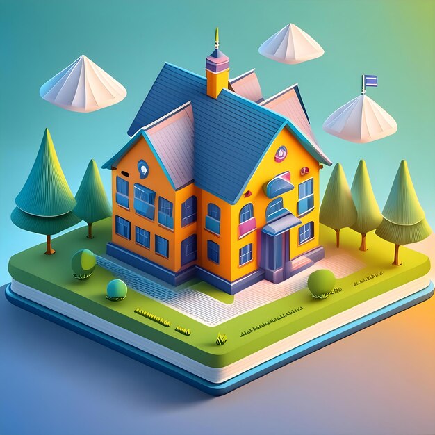een kleurrijk model van een huis met een blauwe top