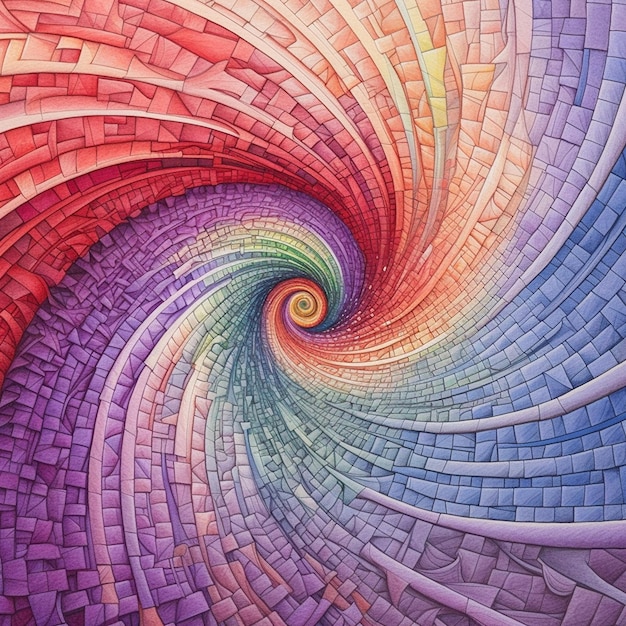 een kleurrijk mozaïekpatroon met een spiraalvormig ontwerp in het midden.