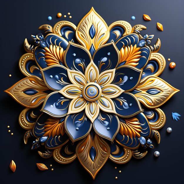 een kleurrijk ontwerp met een gouden bloem erop
