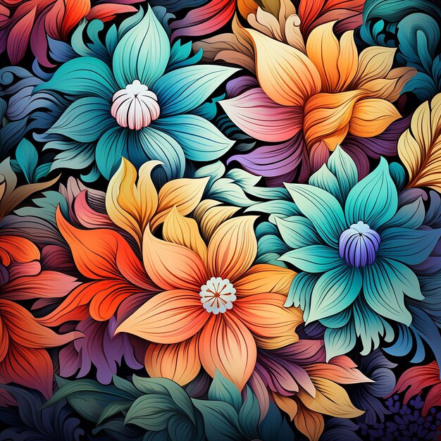 een kleurrijk ontwerp van bloemen met verschillende kleuren