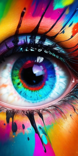Een kleurrijk oog met een zwarte rand en een zwarte rand