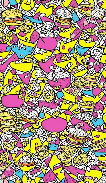 Een kleurrijk patroon met veel verschillende etenswaren.