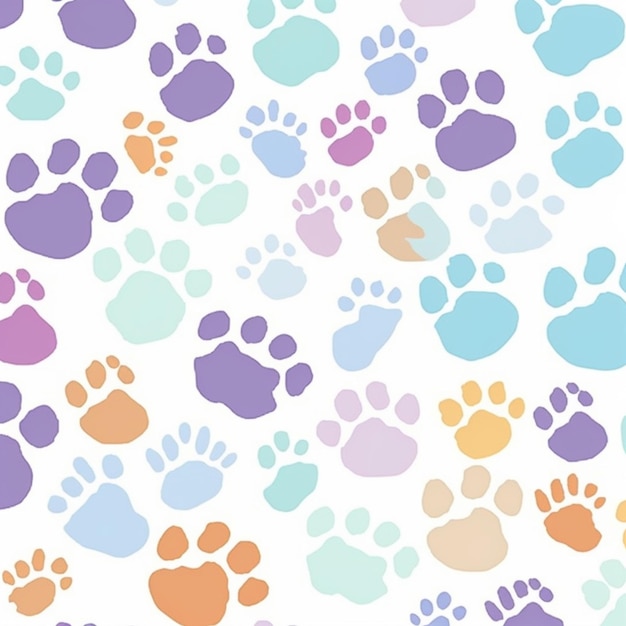 Een kleurrijk patroon van hondenpootafdrukken.