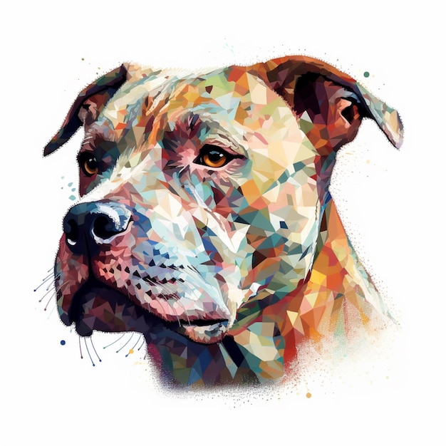 Een kleurrijk portret van een pitbull hond.