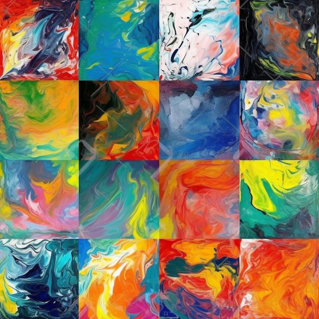 Een kleurrijk schilderij met verschillende kleuren verf.