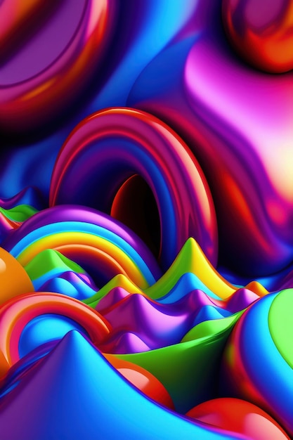 Een kleurrijk schilderij van een berg en het woord regenboog 3D-stijl behang