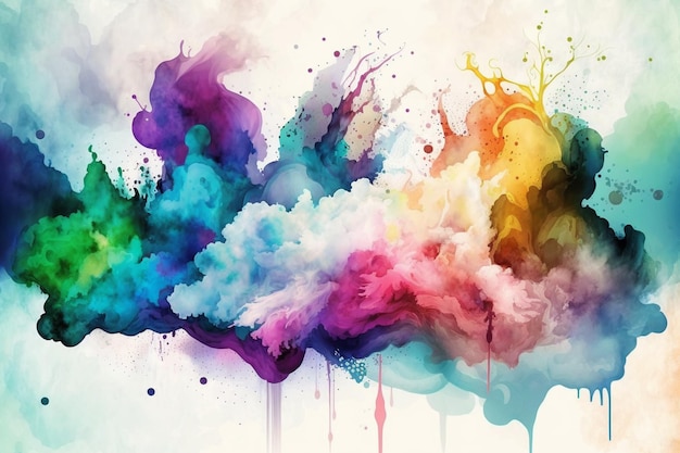 Een kleurrijk schilderij van een verfplons met de woordwolk erop.