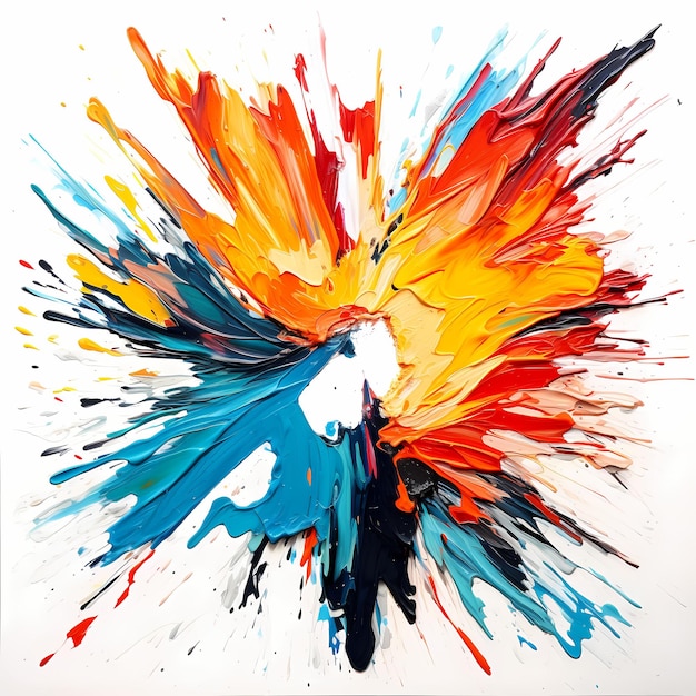 een kleurrijk schilderij van een vogel met blauwe en oranje kleuren.