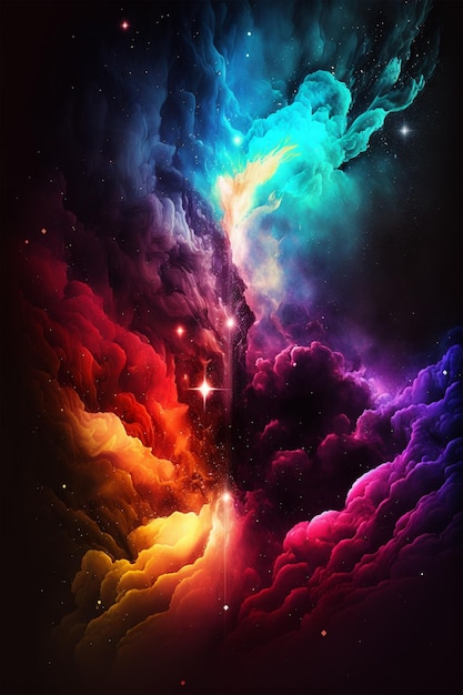 Een kleurrijk sterrenstelselbehang met een nevel in het midden.