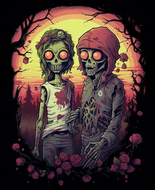 Foto een kleurrijk vectort-shirtontwerp van het zombiepaar