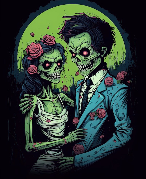 Foto een kleurrijk vectort-shirtontwerp van het zombiepaar