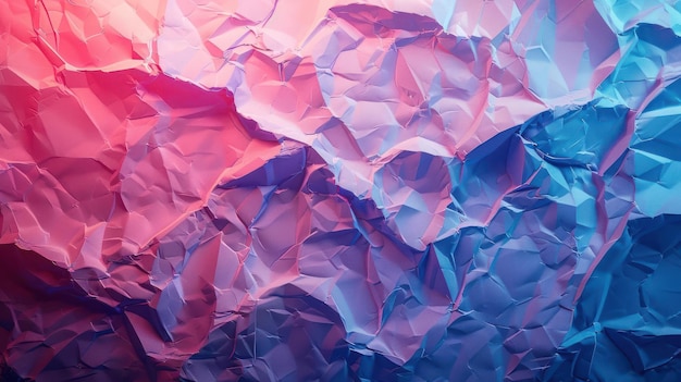 Een kleurrijke abstracte achtergrond van gerimpeld papier in blauwe en roze tinten