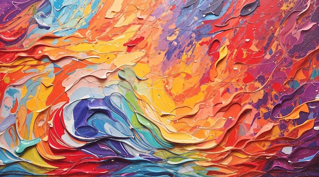 Een kleurrijke abstracte schilderij met een regenboog op de achtergrond