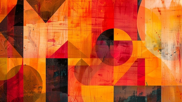 een kleurrijke abstracte schilderij van een man met een rode cirkel erop