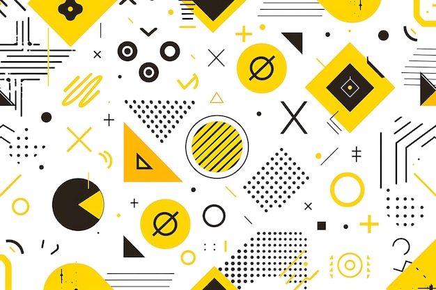 een kleurrijke achtergrond met een geel en zwart geometrisch patroon