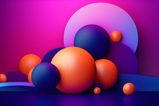 Een kleurrijke achtergrond met een paarse en oranje bal in het midden.