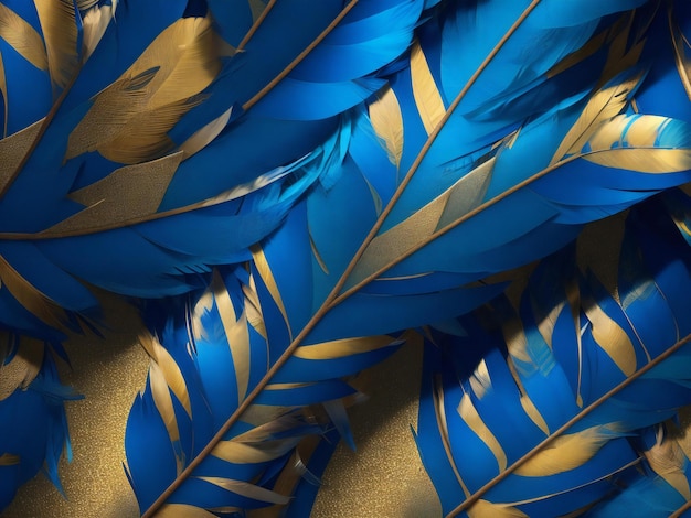 Een kleurrijke achtergrond met een patroon van veren en een blauw en goud patroon ai gegenereerd