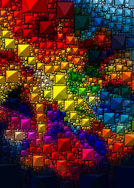 Een kleurrijke achtergrond met een regenboog van kubussen