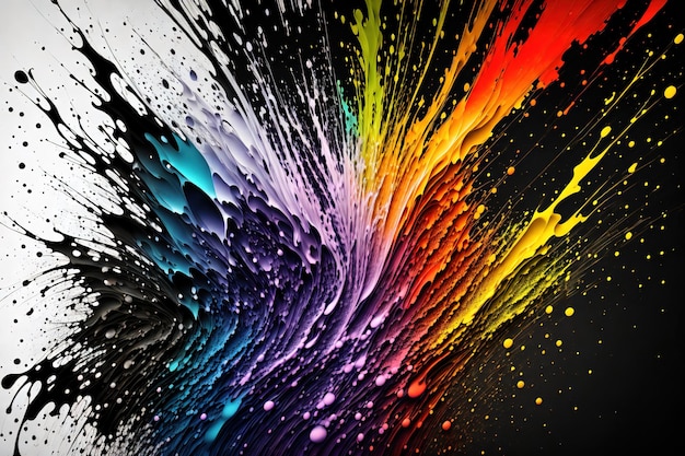 Een kleurrijke achtergrond met een zwarte achtergrond en een regenboogkleurige verfspatten.