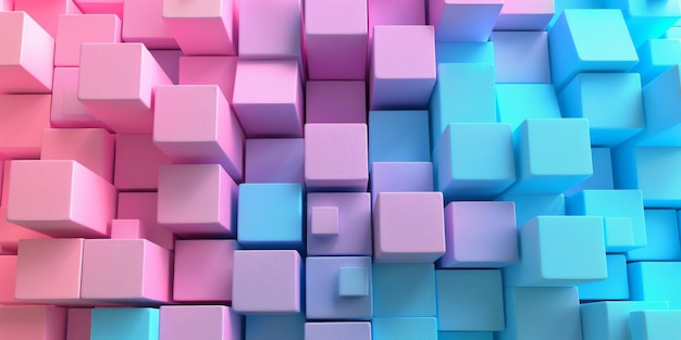 Een kleurrijke achtergrond van roze en blauwe kubussen voorraad achtergrond