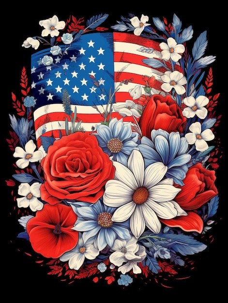 een kleurrijke afbeelding van een vlag met bloemen en het woord "s."